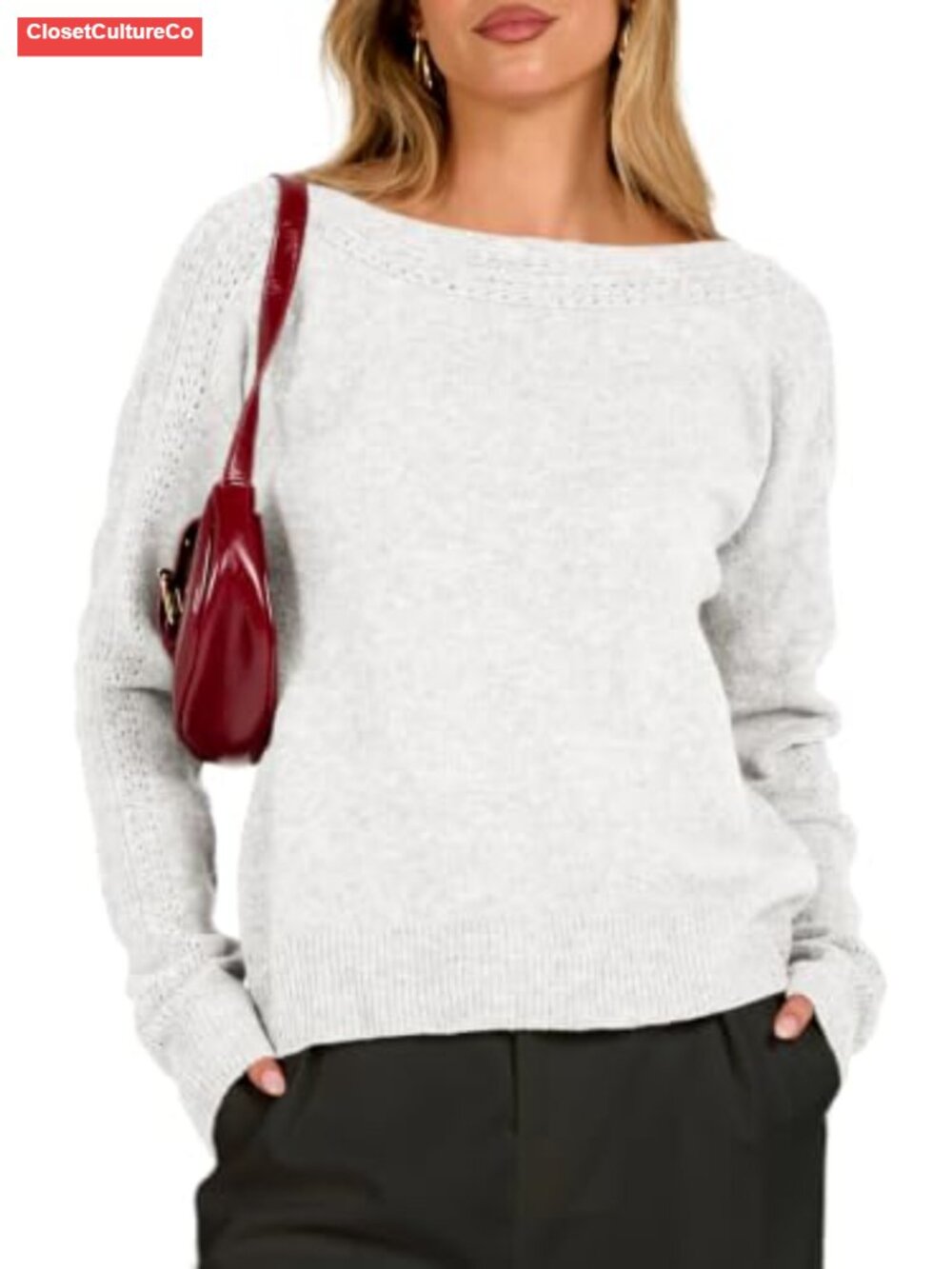Caracilia Women's Long Sleeve Lightweight Boat Neck Sweater